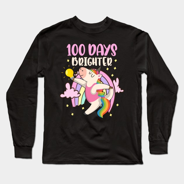 100 Days Brighter unicorn 100 Days Smarter of School Long Sleeve T-Shirt by alcoshirts